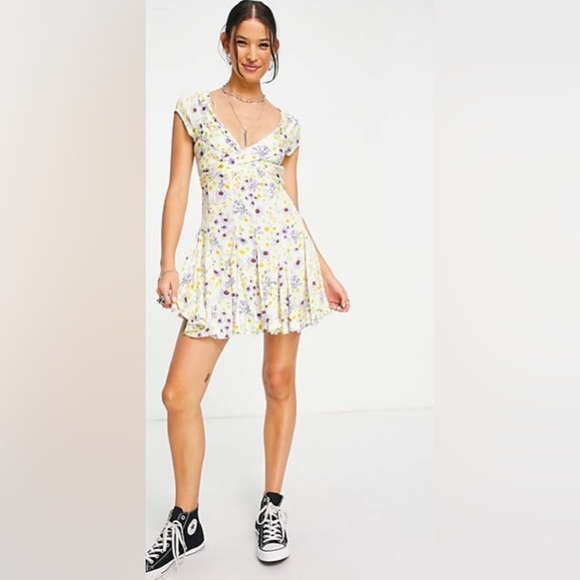 Free People It Takes Two Open-Back Mini Dress In Ivory Combo - Picture 1 of 9